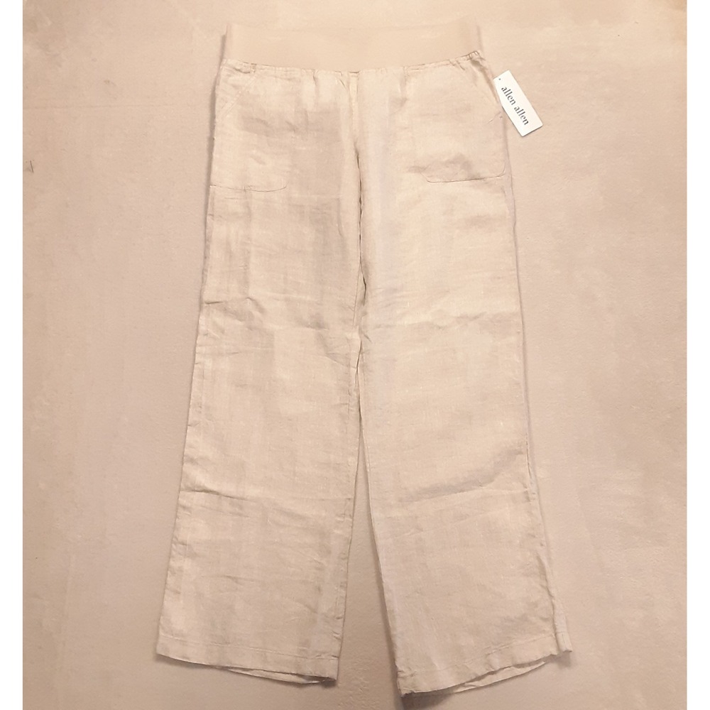Allen Allen Women's Wide Leg Linen Pants Large Flak Beige Item# 201936